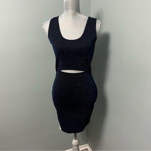 SEE YOU MONDAY LOS ANGELES size large black bodycon dress with blue sparkle